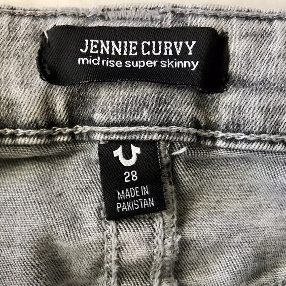 True Religion Jennie Curvy Mid Rise Super Skinny Raw Hem Size 29 Light‎ Gray - Picture 5 of 10
